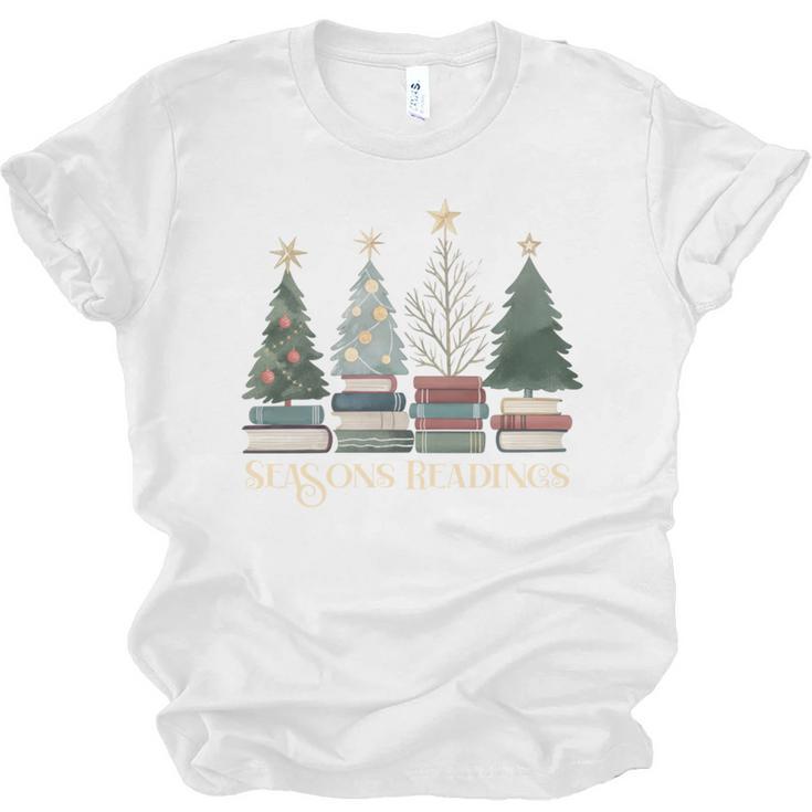 Seasons Readings Christmas Tree Book Lover Unisex Jersey T-Shirt