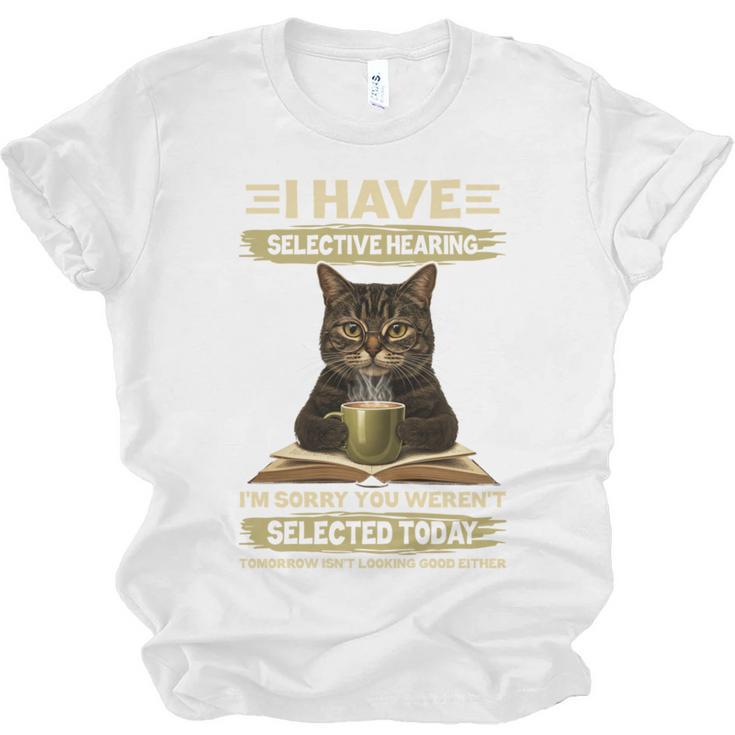i Have Selective Hearing Cat Coffee Books Retro Unisex Jersey T-Shirt