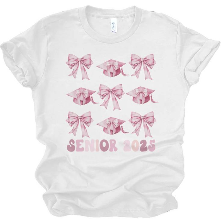 Senior 2025 Coquette Pink Bow Class Of 2025 Graduation Girls Unisex Jersey T-Shirt