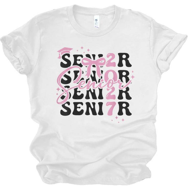 Senior 2027 Class Of 2027 Coquette Pink Bow Graduation 2027 Unisex Jersey T-Shirt