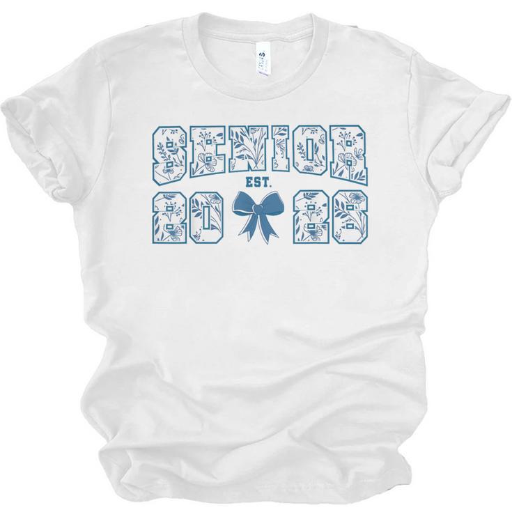 Senior 26 Graduation Class Of 2026 Bow Blue Toile Floral Unisex Jersey T-Shirt