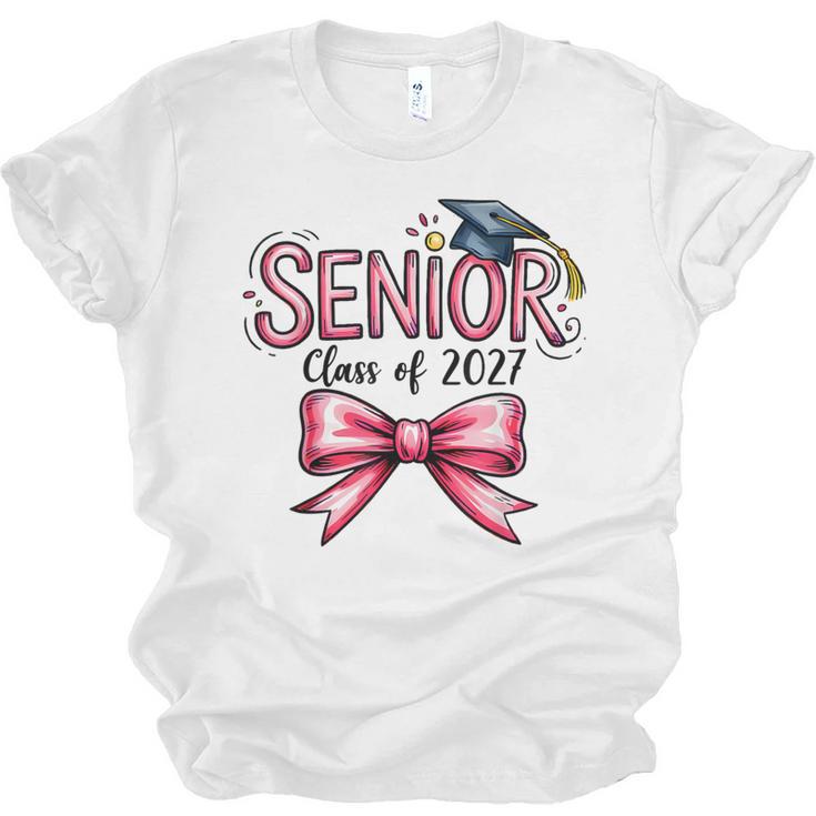 Senior Class Of 2027 Coquette Pink Bow Graduation 2027 Girls Unisex Jersey T-Shirt