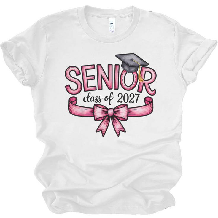 Senior Class Of 2027 Coquette Pink Bow Graduation 2027 Women Unisex Jersey T-Shirt