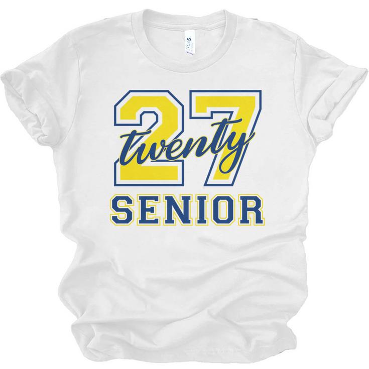 Senior Class Of 2027 Graduation Yellow And Blue On The Back Premium Tri-Blend Unisex Jersey T-Shirt