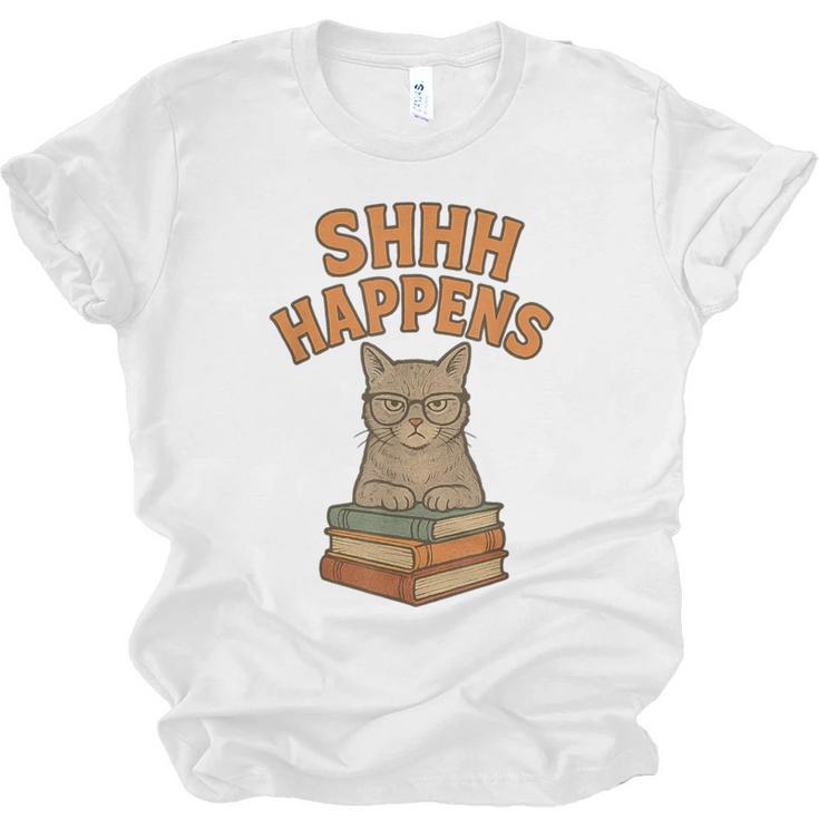 SHHH Happens Librarian Cat Books Library Unisex Jersey T-Shirt