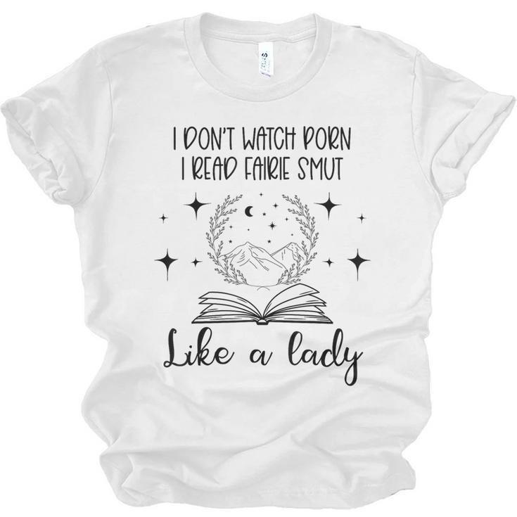 Smutty Book Lovers Romantasy Dark Fairy Tales Romance Reader I Dont Watch Porn Small Grey Unisex Jersey T-Shirt