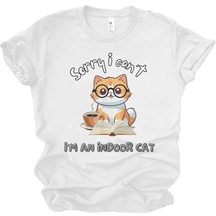 Sorry I Can't Indoor Cat Top For Introvert With Coffee Book Unisex Jersey T-Shirt