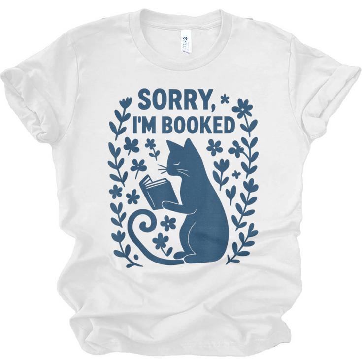 Sorry I'm Booked Cat Reading Book Boho Flowers Vintage Unisex Jersey T-Shirt