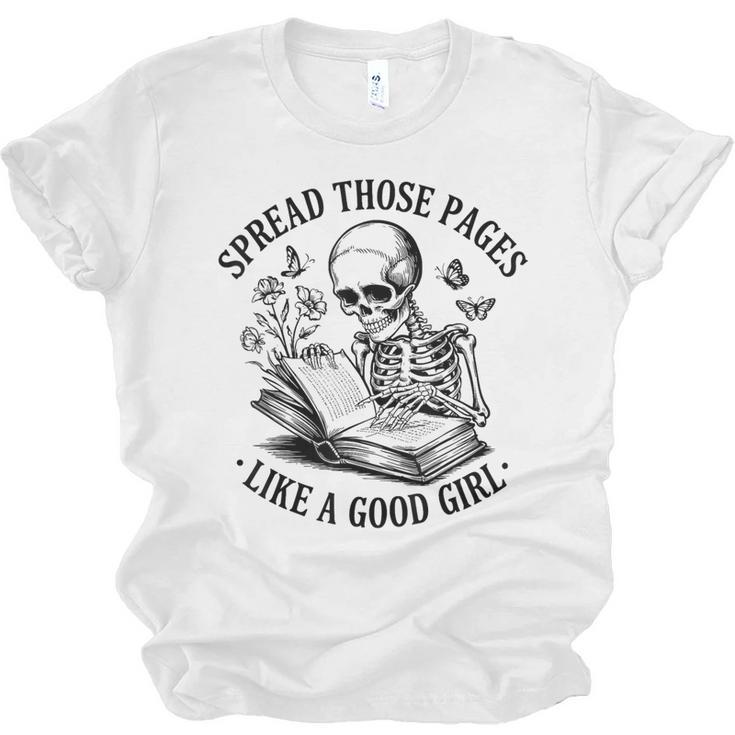 Spread Those Pages Like A Good Girl Skeleton Floral Book Unisex Jersey T-Shirt