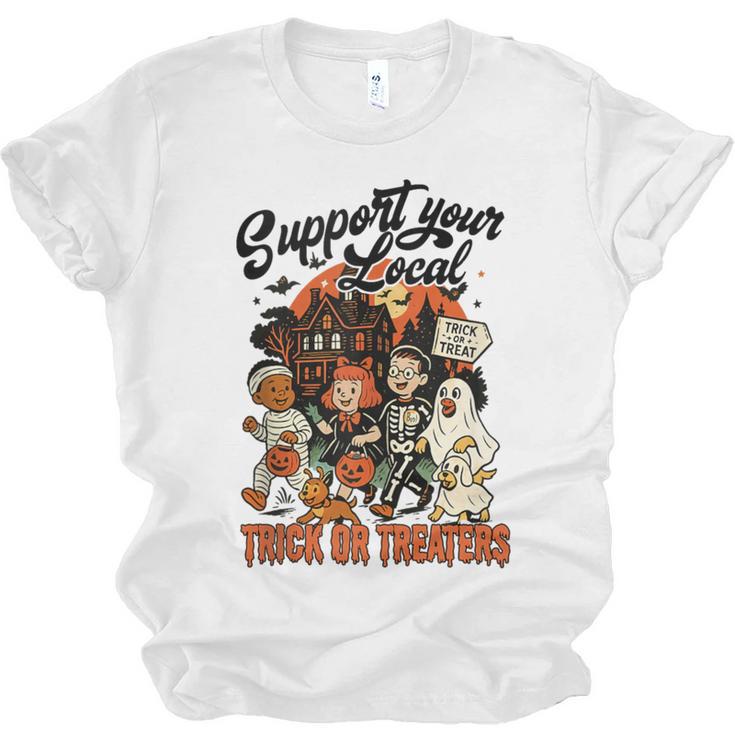 Support Your Local Trick Or Treaters Retro Spooky Nostalgia Unisex Jersey T-Shirt