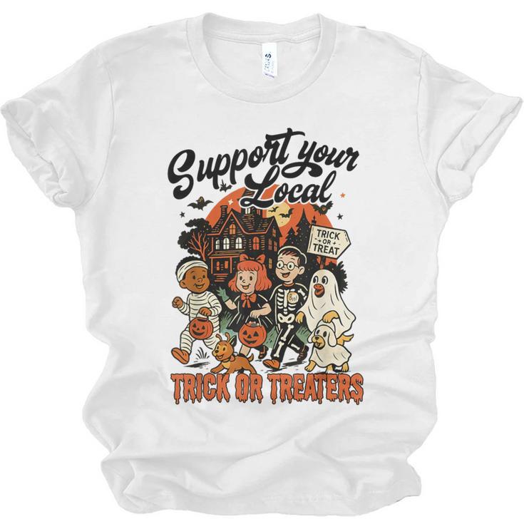 Support Your Local Trick Or Treaters Retro Spooky Nostalgia Unisex Jersey T-Shirt