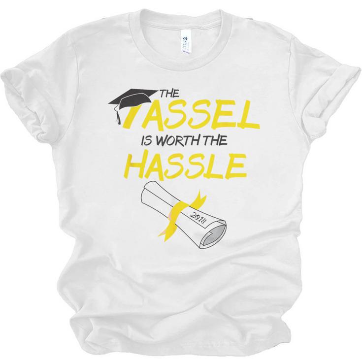 Tassel Worth The Hassle 2018 Graduation Quote Ylw Unisex Jersey T-Shirt