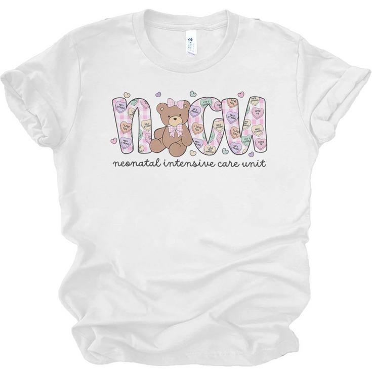 Valentines Day NICU Nurse Cute Bear Neonatal ICU Graduation Unisex Jersey T-Shirt
