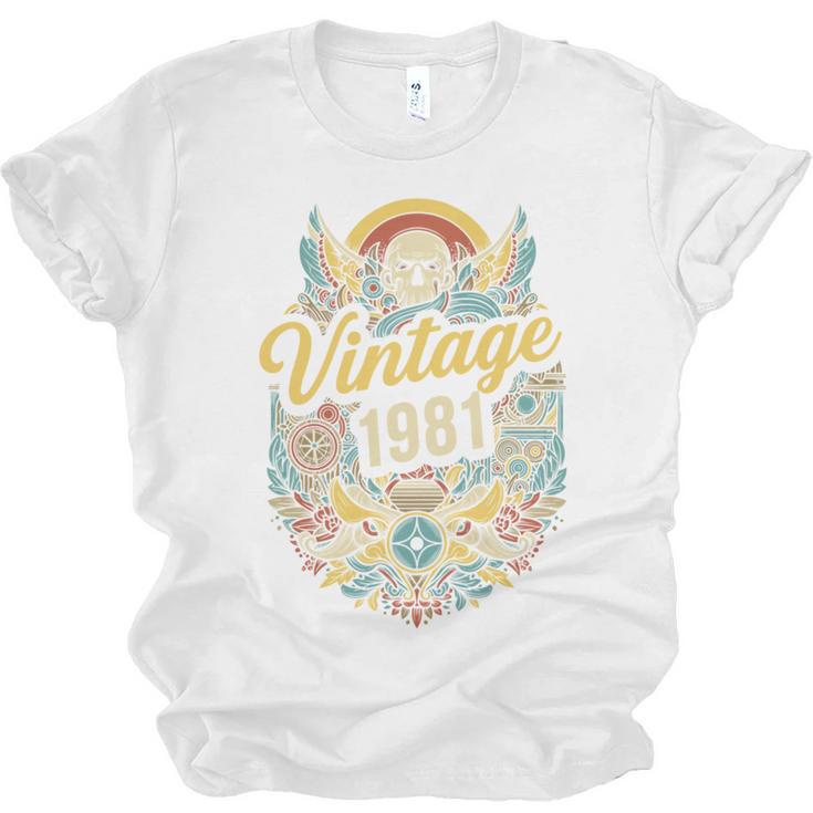 Vintage 1981 Retro Badge Nostalgia Eighties Compass Skull Unisex Jersey T-Shirt