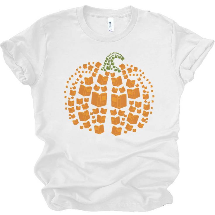 Vintage Book Pumpkin Autumn Fall Librarians Bookworm Teacher Unisex Jersey T-Shirt