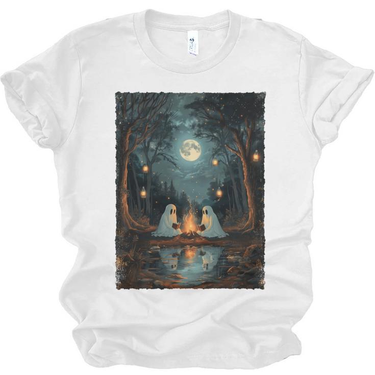 Vintage Ghost Book Reading Camping Gothic Halloween Teachers Unisex Jersey T-Shirt