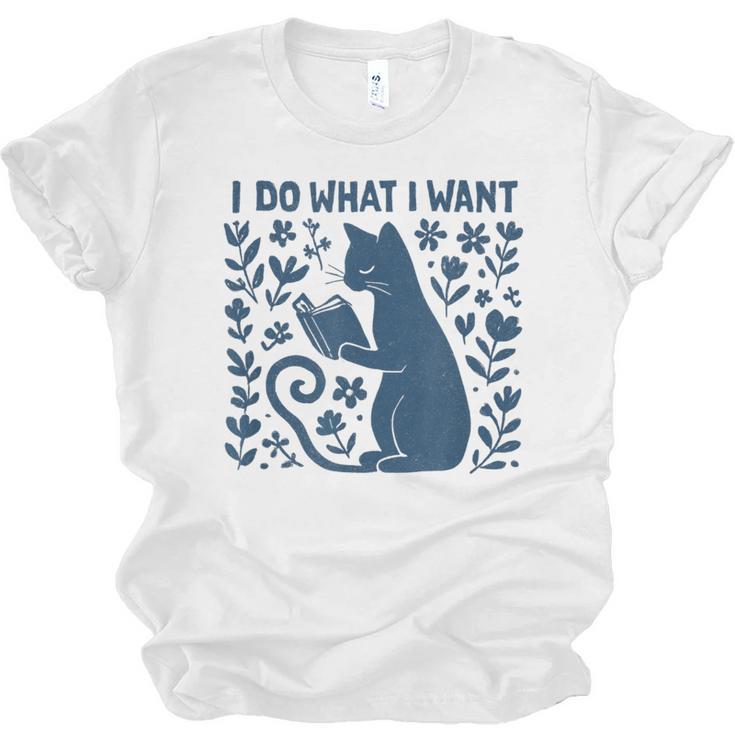 I Do What I Want Cat Reading Book Boho Flowers Vintage Unisex Jersey T-Shirt