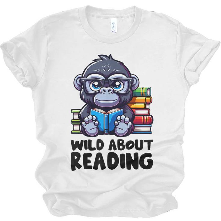 Wild About Reading Book Lover Gorilla Unisex Jersey T-Shirt