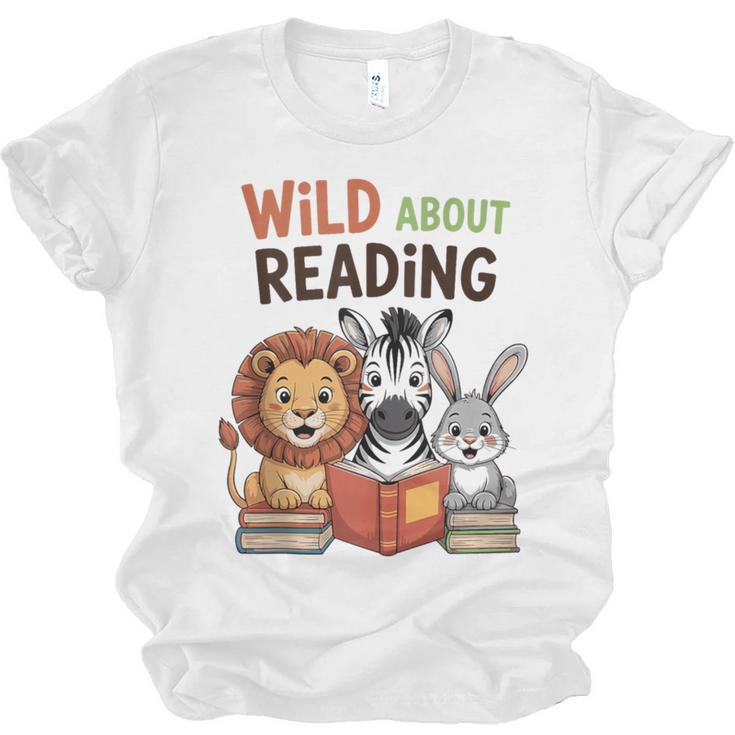 Wild About Reading Zoo Animals For Bookworm Book Reader Unisex Jersey T-Shirt