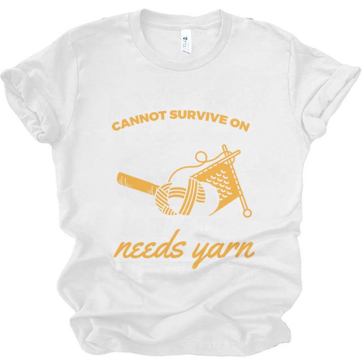 Woman Survives On Books Yarn Knitting Crochet Premium Tri-Blend Unisex Jersey T-Shirt