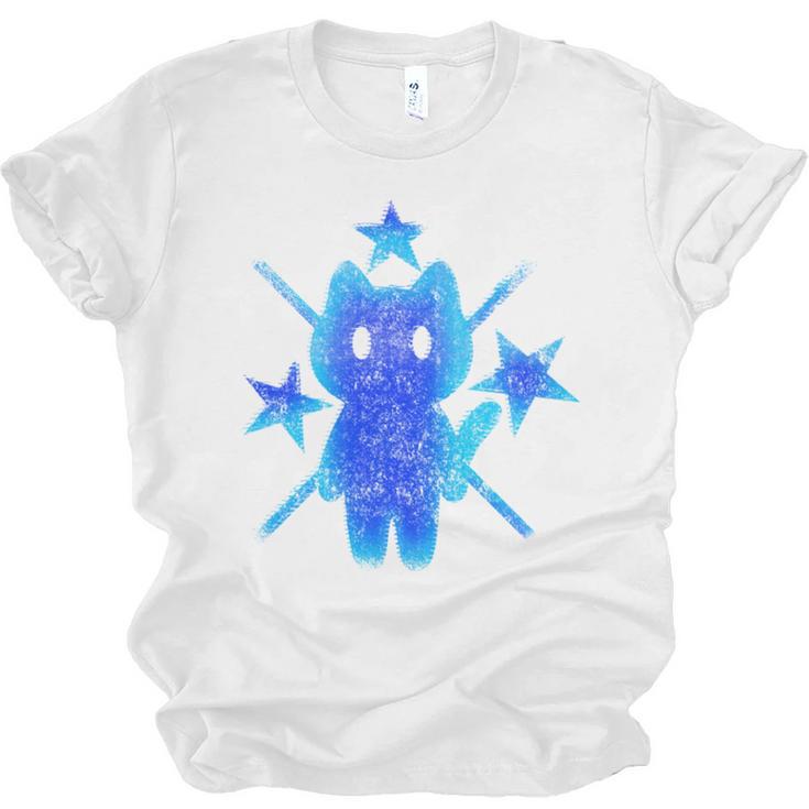 Yk2 Grunge Earthy Blue Cat With Stars Tomboy 90s Nostalgia Unisex Jersey T-Shirt