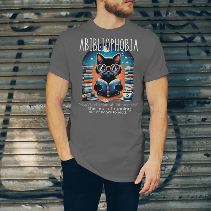 Abibliophobia Cat Reading Bookworm Reader Nerd For Men Women Girls Kids Unisex Jersey T-Shirt Abibliophobia Cat Reading Bookworm Reader Nerd For Men Women Girls Kids Unisex Jersey T-Shirt