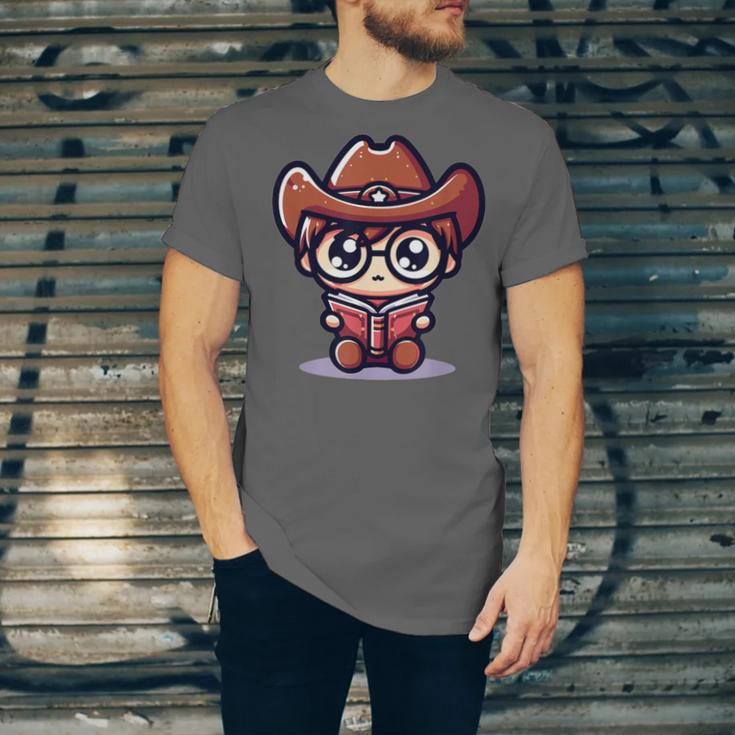 Adorable Book Lover Cowboy With Reading Glasses Cute Unisex Jersey T-Shirt