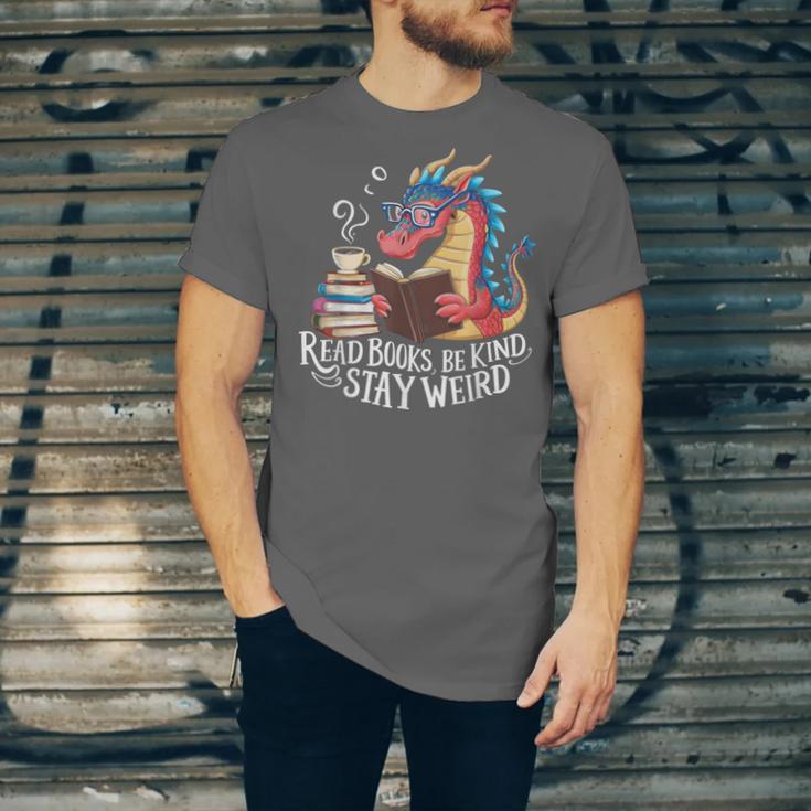 Adorable Book Lover Dragon Read Books Be Kind Stay Weird Unisex Jersey T-Shirt