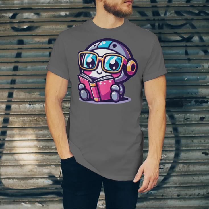 Adorable Book Lover Robot With Reading Glasses Cute Unisex Jersey T-Shirt