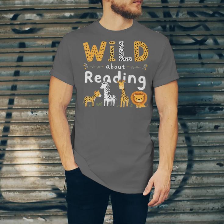 Animal Print Read A Book Character Kids Wild About Reading Unisex Jersey T-Shirt