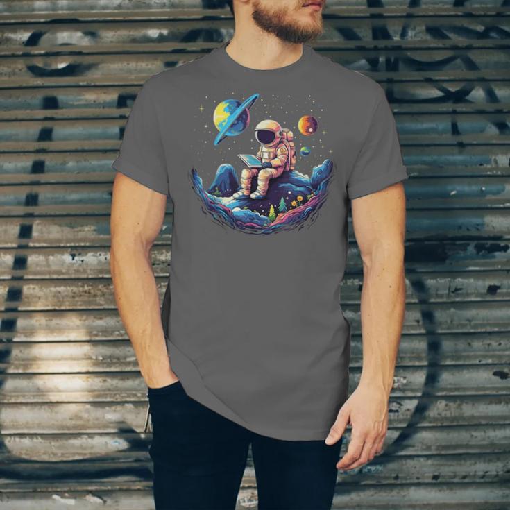 Astronaut Reading Book In Space Books Lover Bookworm Unisex Jersey T-Shirt