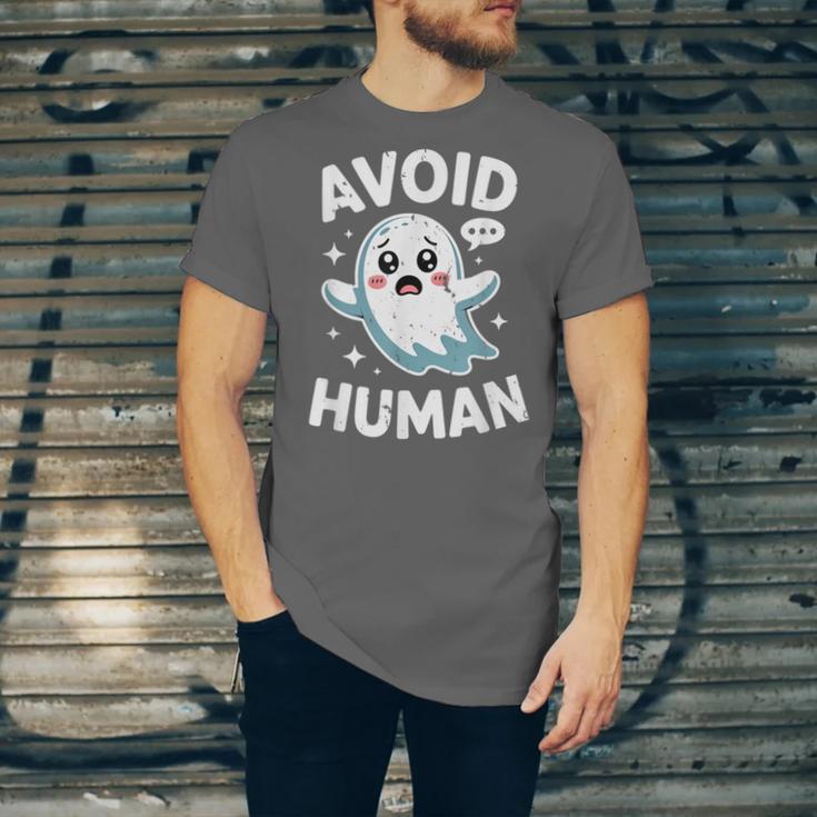 Avoid Humans Cute Kawaii Pastel Ghost Introvert Saying Unisex Jersey T-Shirt