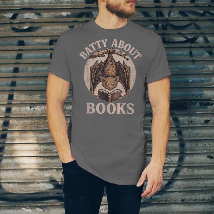 Batty About Books Reading Book Lover Men Women Distressed Unisex Jersey T-Shirt