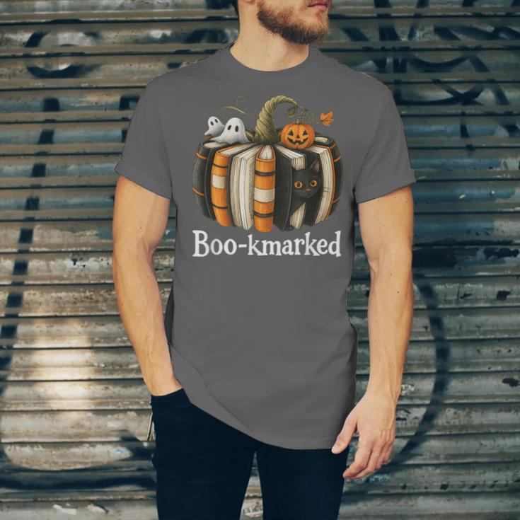 Boo-Kmarked Fall Pumpkin Books Halloween Teacher Teaching Unisex Jersey T-Shirt