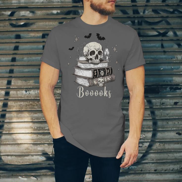 Boo Skeleton Skull Books Halloween Women School Teacher Kid Unisex Jersey T-Shirt