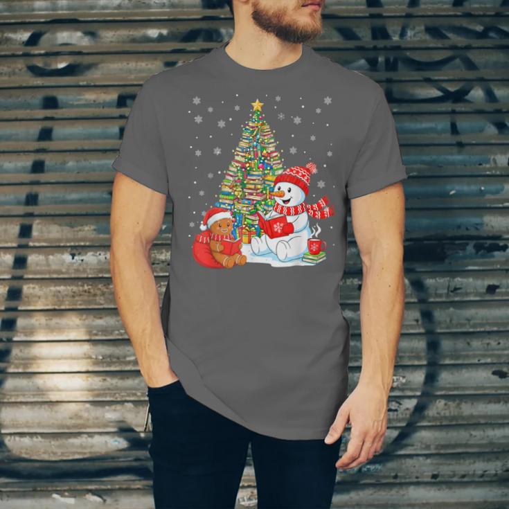 Book Christmas Tree Bookworm Gingerbread Man Snowman Reading Unisex Jersey T-Shirt Book Christmas Tree Bookworm Gingerbread Man Snowman Reading Unisex Jersey T-Shirt