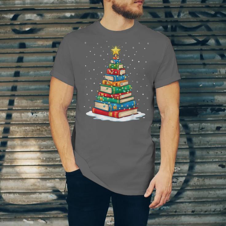 Book Christmas Tree Xmas Lights Book Lover Teacher Librarian Unisex Jersey T-Shirt