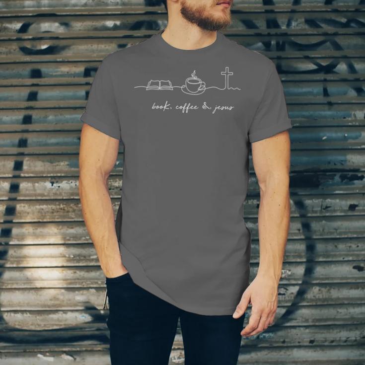 Book Coffee Jesus Christian Graphic Love Jesus Bookish Unisex Jersey T-Shirt