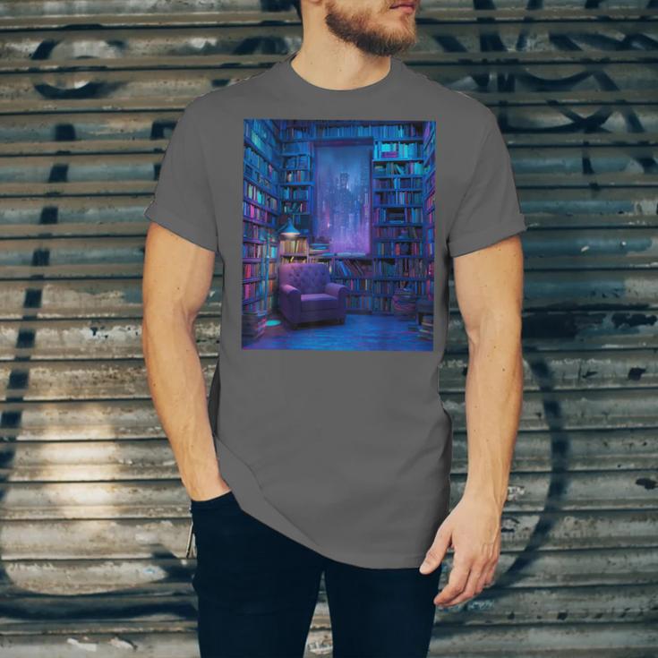 Book Library Bookshelf Armchair Window Pattern Print Unisex Jersey T-Shirt