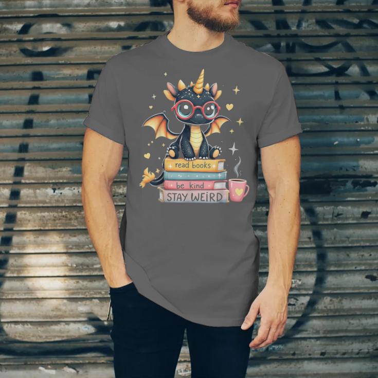 Book Lover Chibi Dragon With Big Red Glasses Bookworm Unisex Jersey T-Shirt