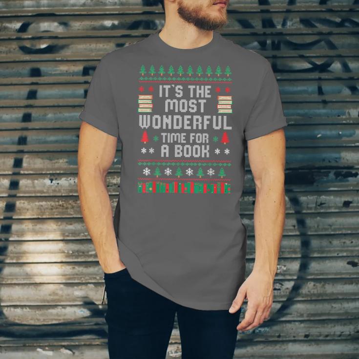 Book Lover Christmas Reader Ugly Sweater Tee Xmas New Year Unisex Jersey T-Shirt