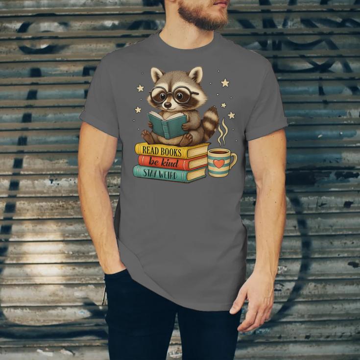 Book Lover Racoon Reading Bookish Library Read Books Be Kind Unisex Jersey T-Shirt