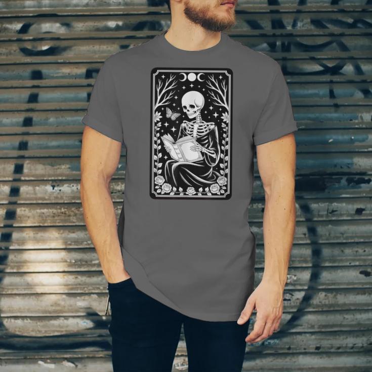 Book Lover The Reader Tarot Card Skeleton Reading Unisex Jersey T-Shirt