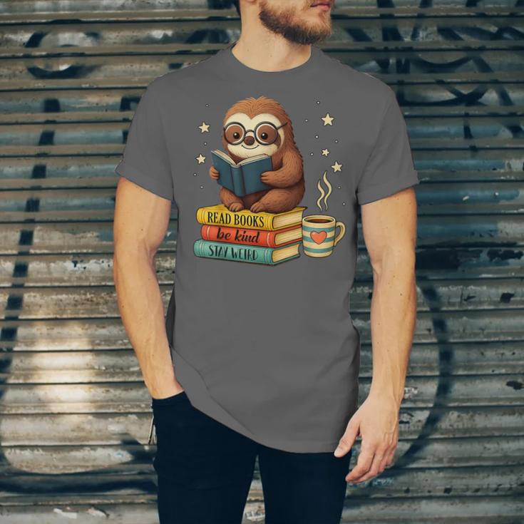 Book Lover Sloth Reading Bookish Library Read Books Be Kind Unisex Jersey T-Shirt