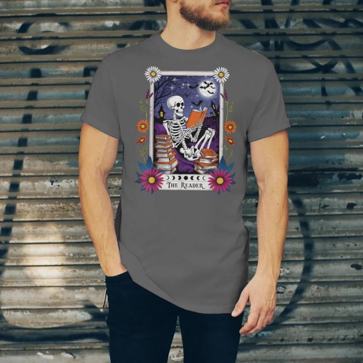 Book Lover Tarot Card The Reader Mystic Skeleton Unisex Jersey T-Shirt Book Lover Tarot Card The Reader Mystic Skeleton Unisex Jersey T-Shirt