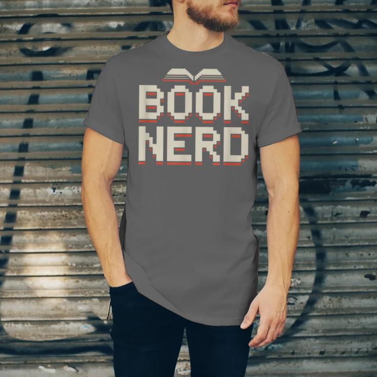 Book Nerd Retro Pixel Reading Librarian Aesthetic Unisex Jersey T-Shirt