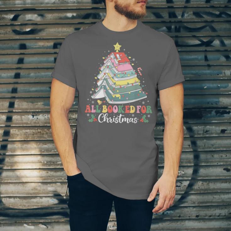 All Booked For Christmas Book Tree Lights Christmas Library Unisex Jersey T-Shirt