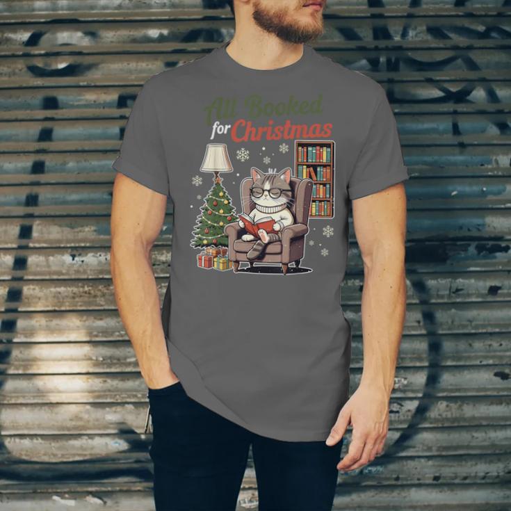 All Booked For Christmas Cute Bookish Cat Lover Unisex Jersey T-Shirt