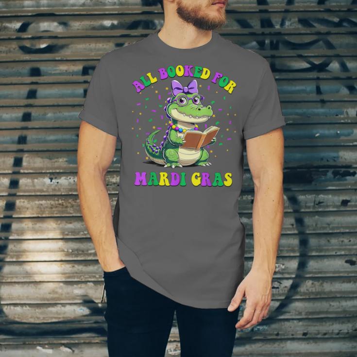 All Booked For Mardi Gras Crocodile Reading Book Teacher Unisex Jersey T-Shirt