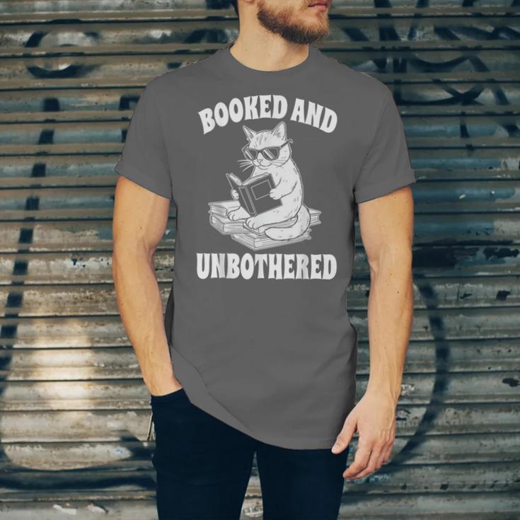 Booked And Unbothered Cat Reading Book Lovers Unisex Jersey T-Shirt